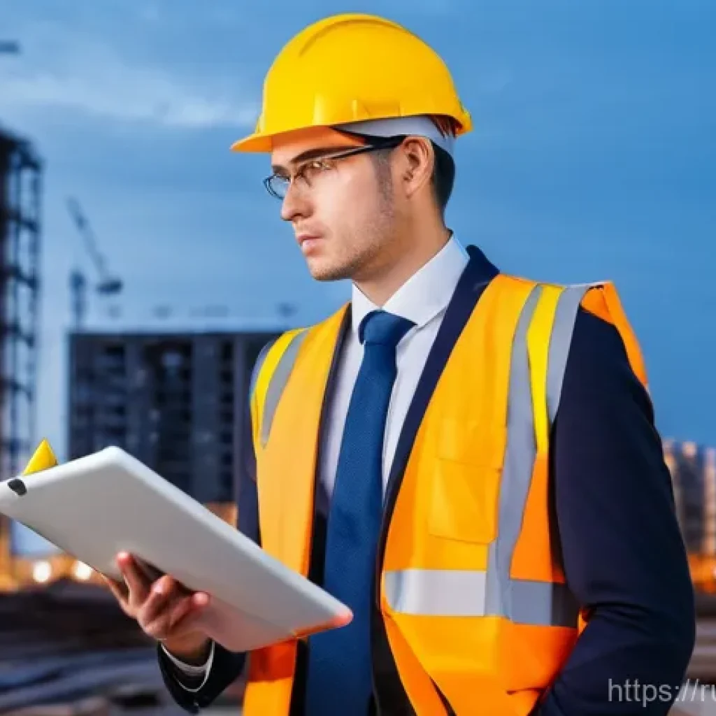 공정관리기술자와 크레인 스케줄 관리 - **A highly professional construction project manager, of any gender, standing confidently in front o...