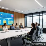 공정관리 업무에서 흔히 발생하는 문제와 해결법 - A modern office meeting room scene featuring a diverse project team gathered around a large table, e...