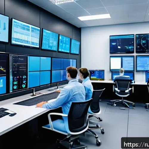 공정관리기술자 실무 노하우 공유 플랫폼 - A modern industrial quality control room with diverse professionals collaborating around high-tech a...